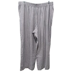 Old Navy High Rise Super Wide Leg Pant Linen Blend Sz XXL Gray Stripe Coastal